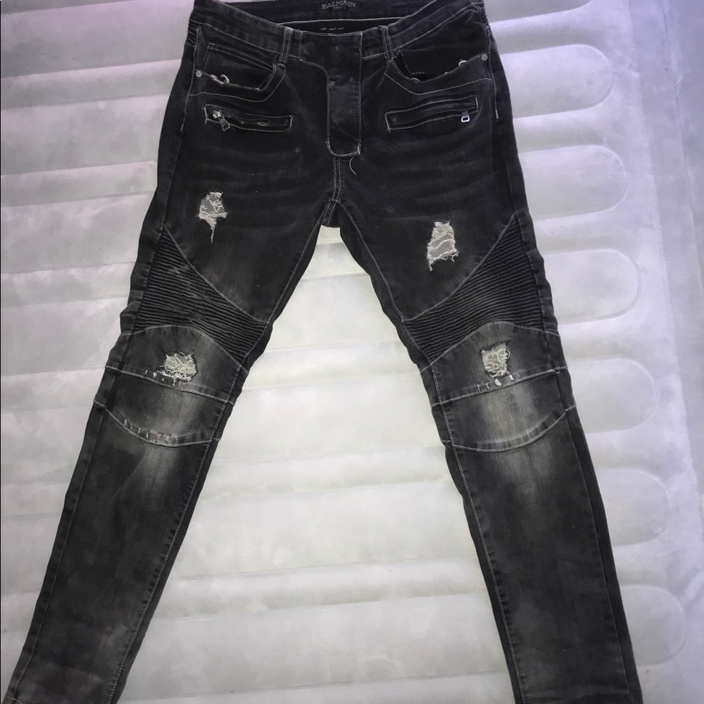Balmain Men’s Slim Fit Ripped Black Jeans